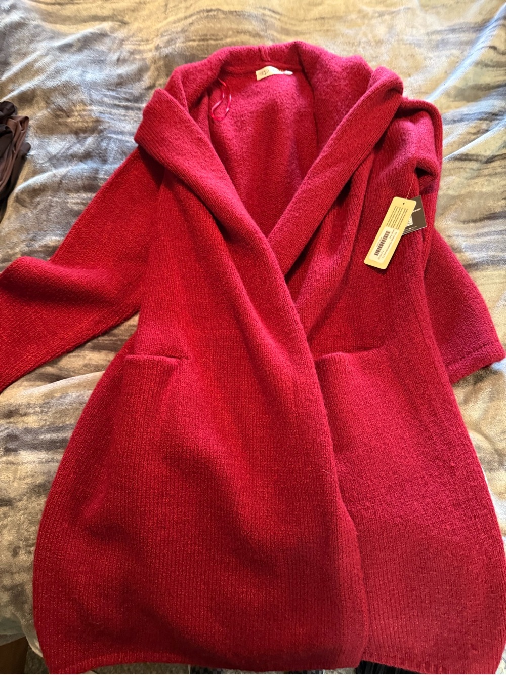 RD Style Red Hooded Open-Front Cardigan